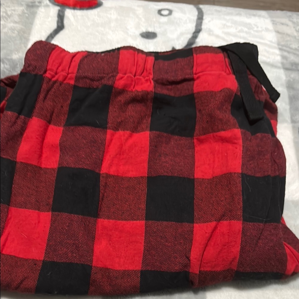 Red and Black Plaid Mens Pants with Drawstring